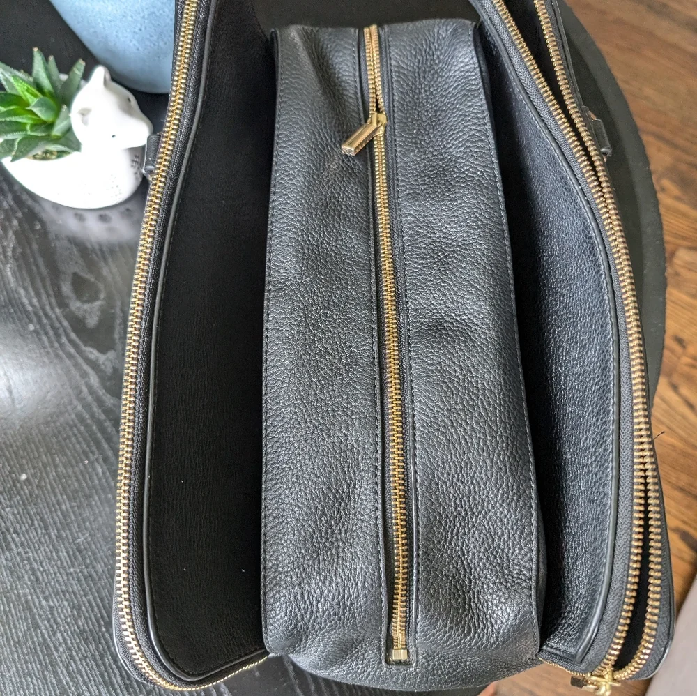 Tory Burch Black Leather Tote with Gold Accents - Picture 8 of 11